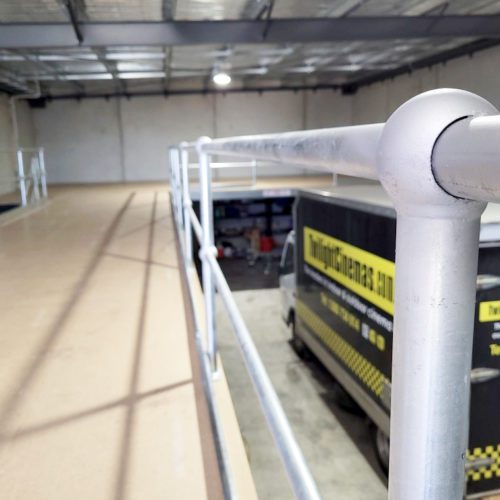 Specialised mezzanine floor solution for retail and equipment storage.