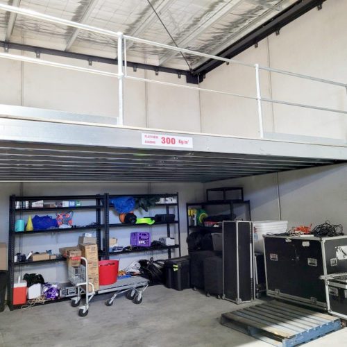 Specialised mezzanine floor solution for retail and equipment storage.